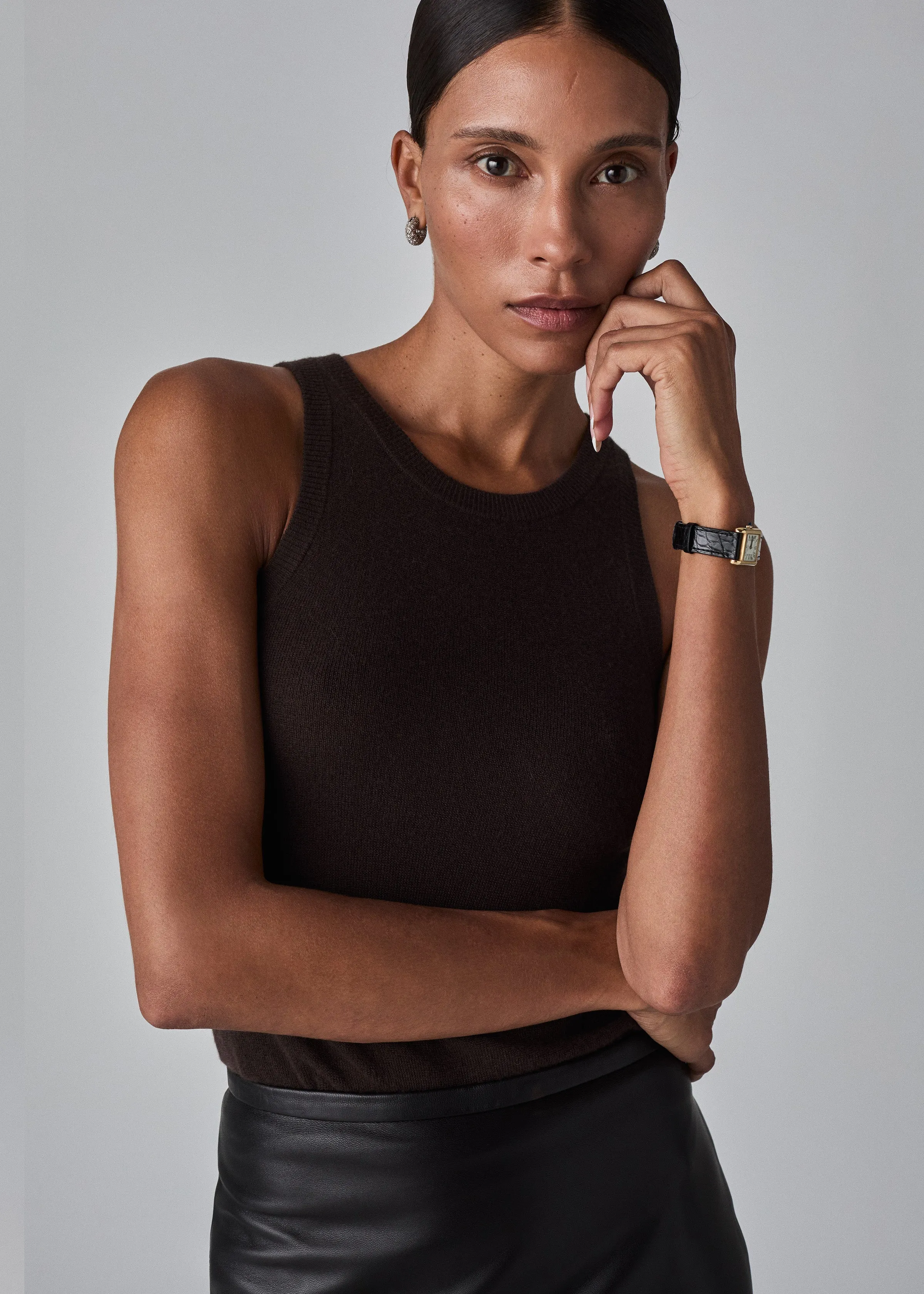 Sporty Tank in Fine Cashmere - Chocolate