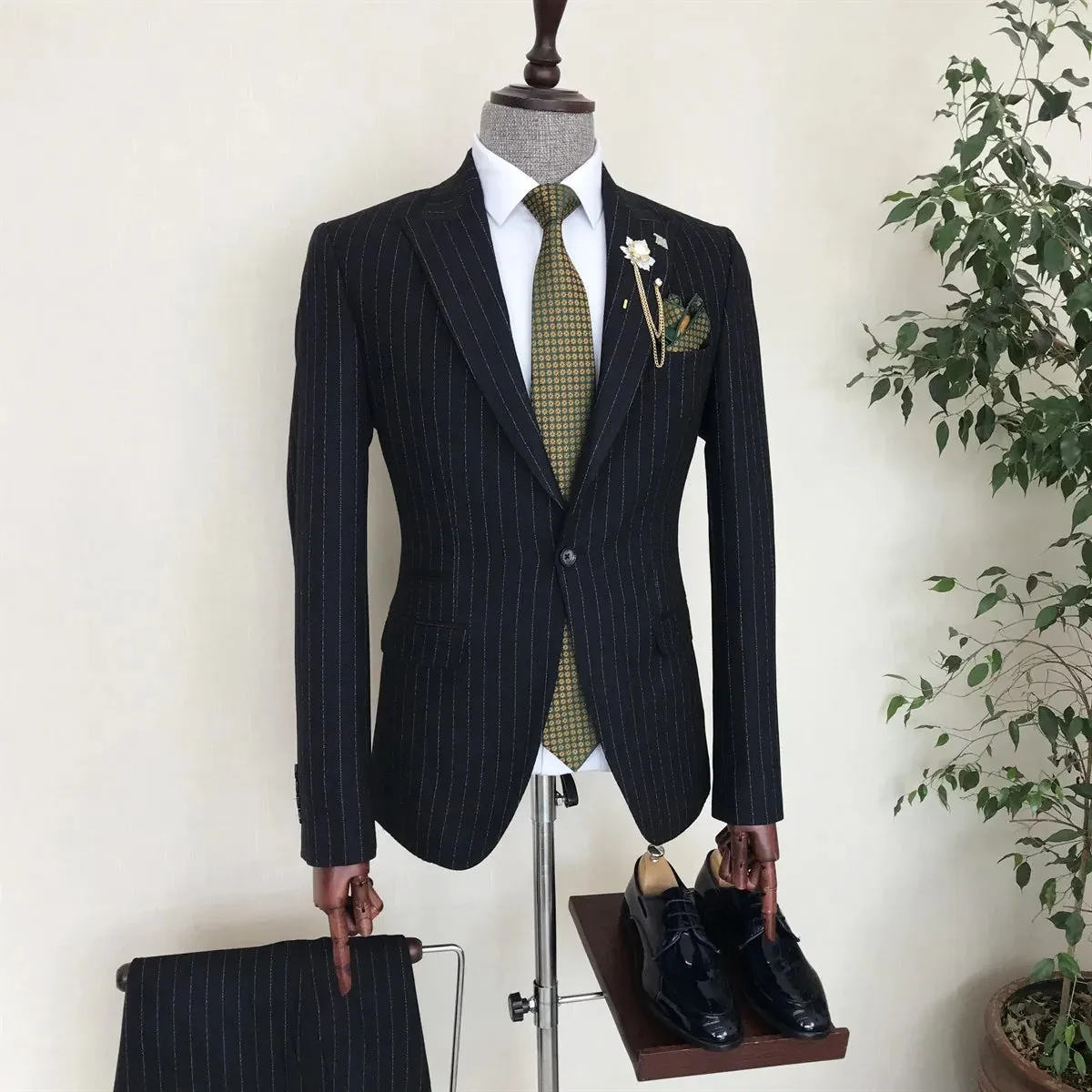 Striped Navy Single Breasted 2 Piece Suit by Italian Vega®