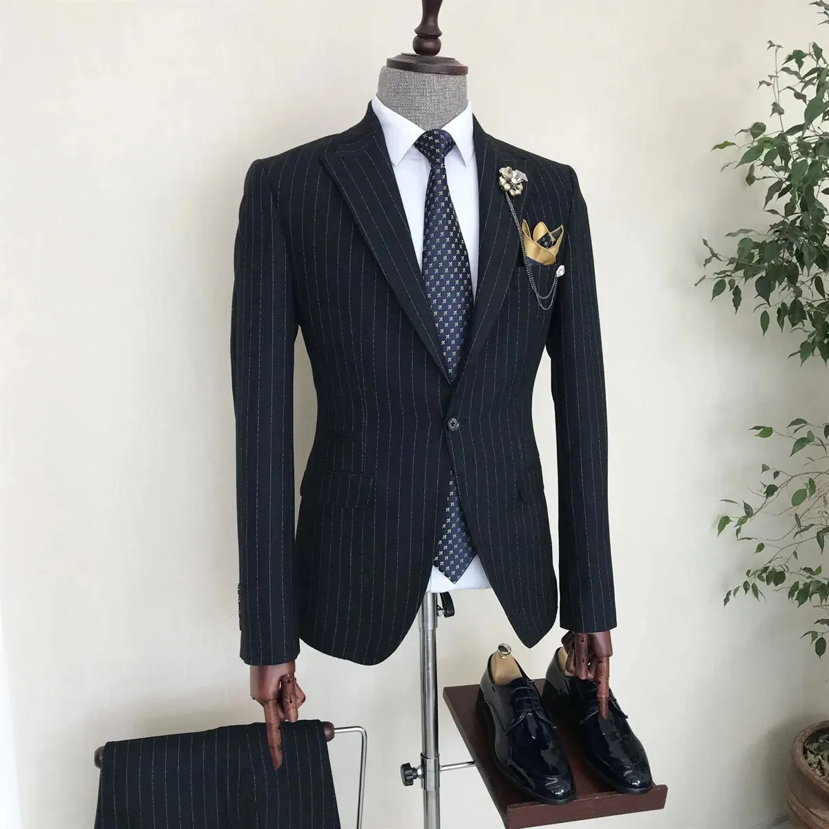 Striped Navy Single Breasted 2 Piece Suit by Italian Vega®