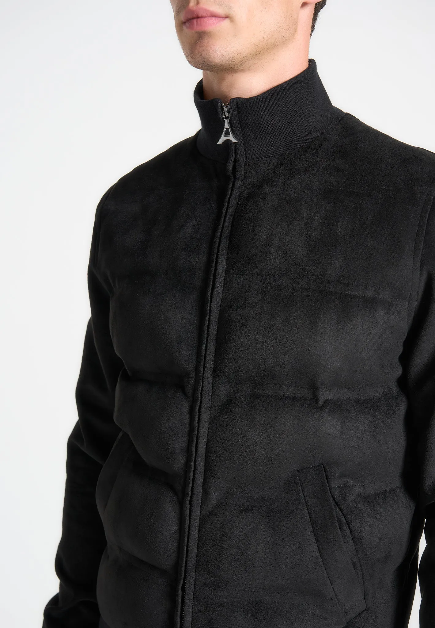 Suede Padded Jacket - Black