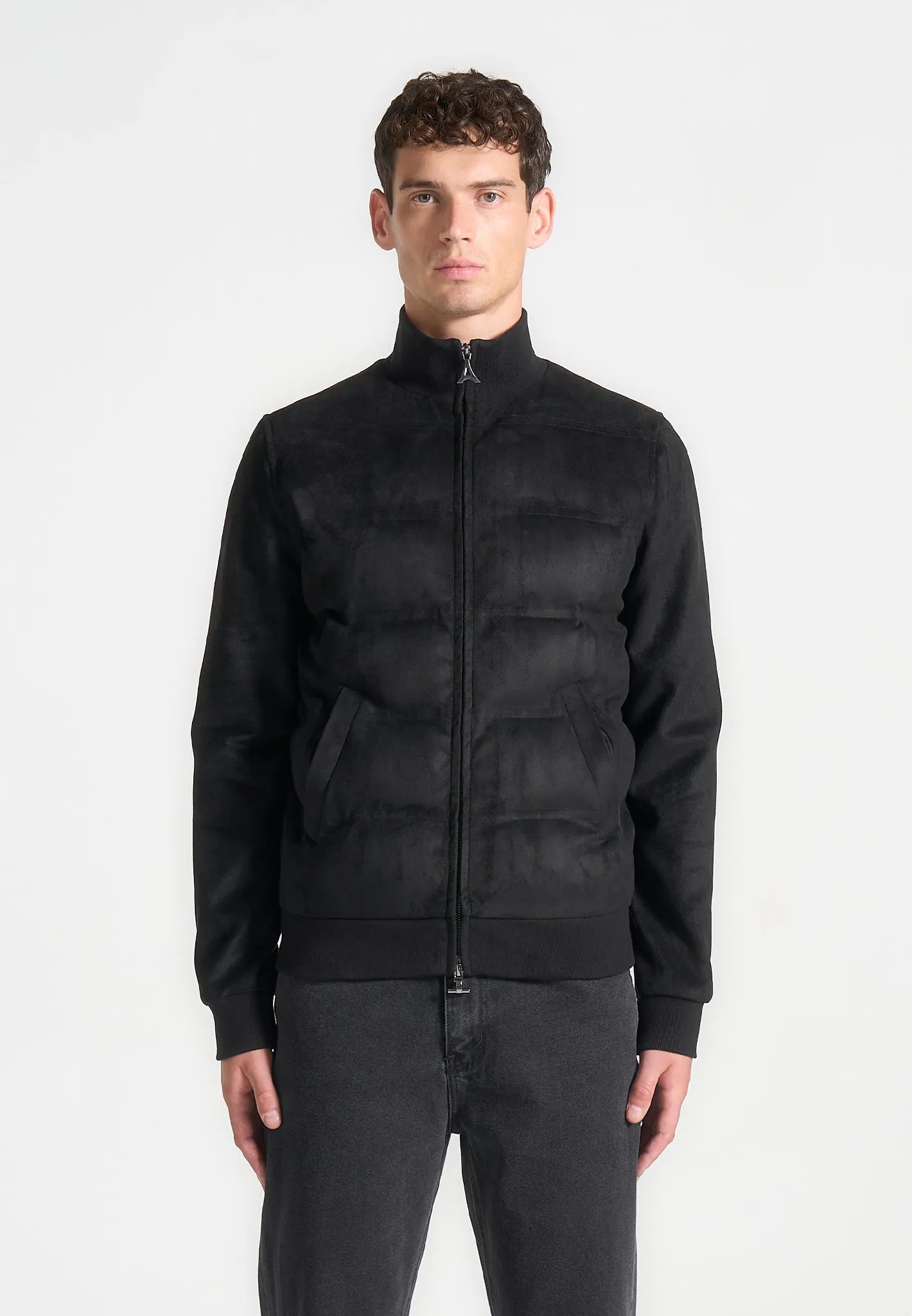 Suede Padded Jacket - Black