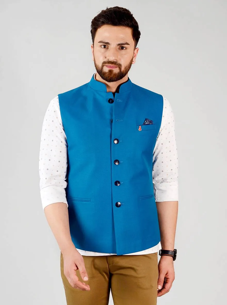 Teal Blue Bandhgala Jacket | Greenfibre