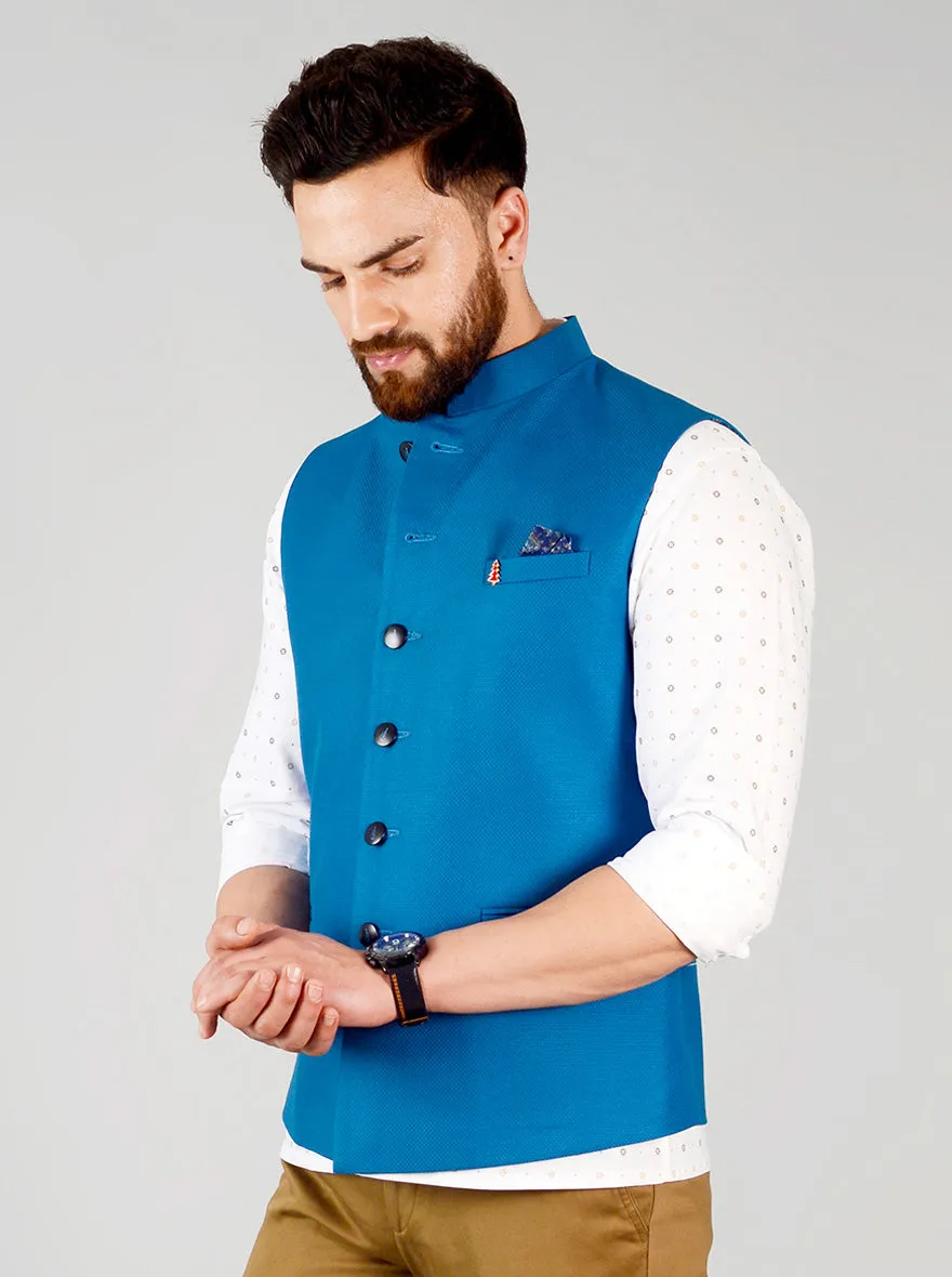 Teal Blue Bandhgala Jacket | Greenfibre