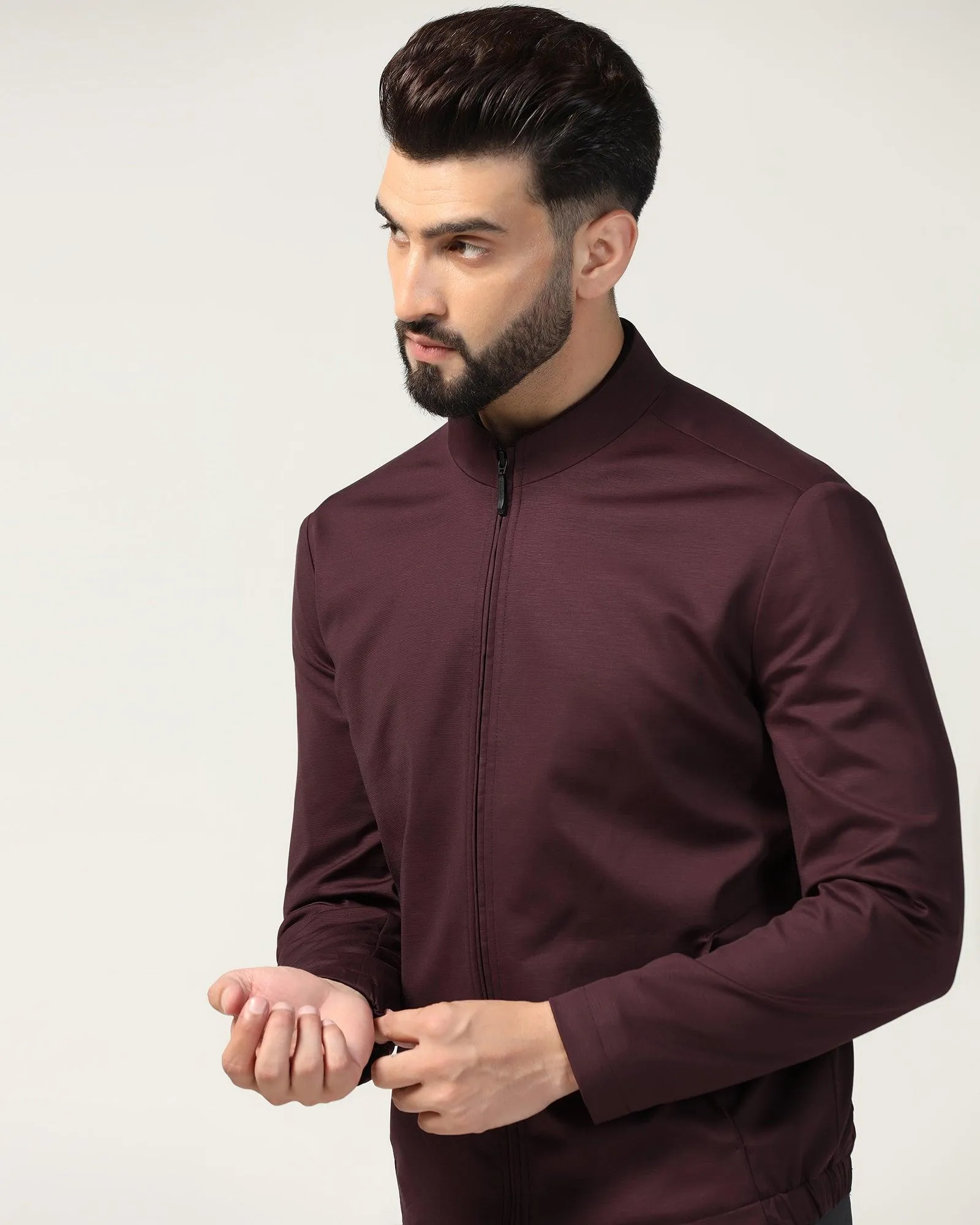 TechPro Wine Solid Zipper Jacket - Ioniq