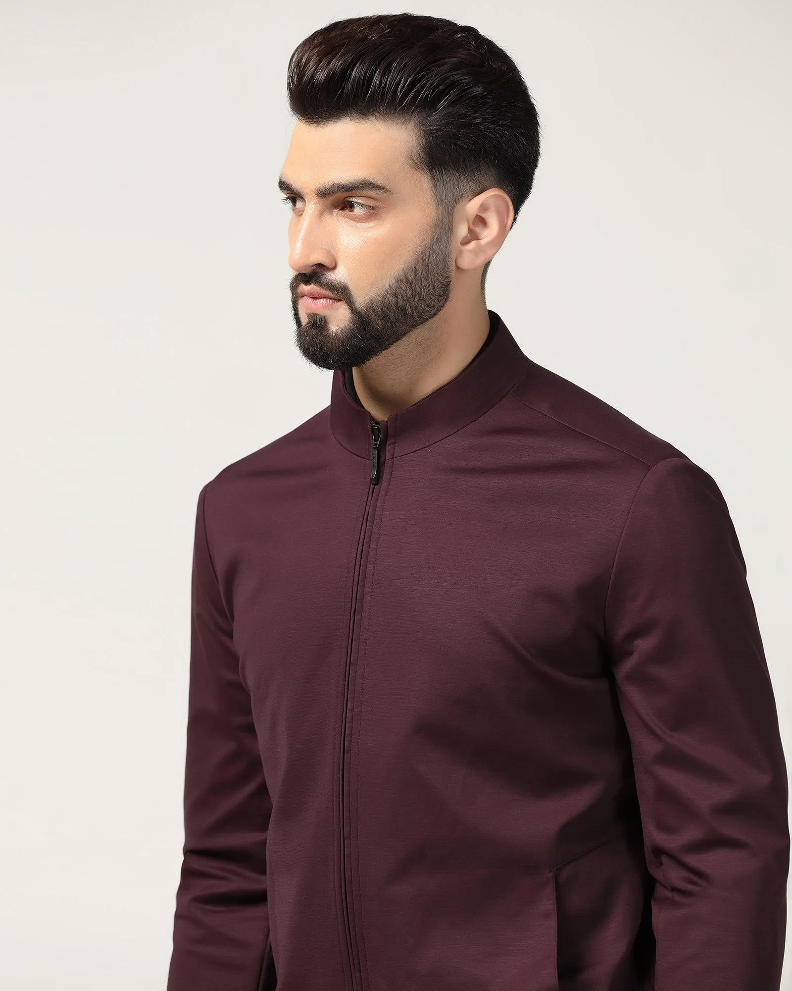 TechPro Wine Solid Zipper Jacket - Ioniq