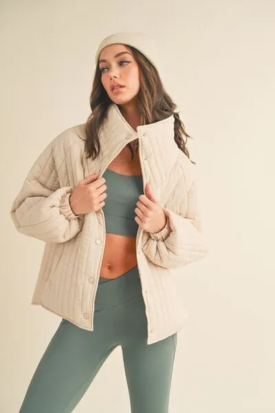 TEEK - Cream Classic Silhouette Quilted Snap Jacket