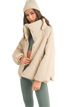 TEEK - Cream Classic Silhouette Quilted Snap Jacket