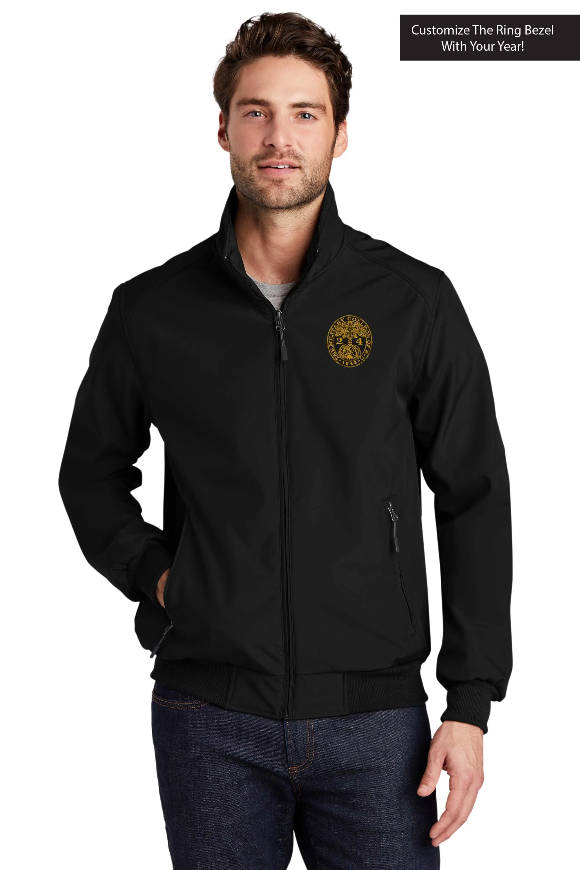 The Citadel, Customizable (Your Year) Embroidered Ring Bezel Design, Soft Shell Bomber Jacket