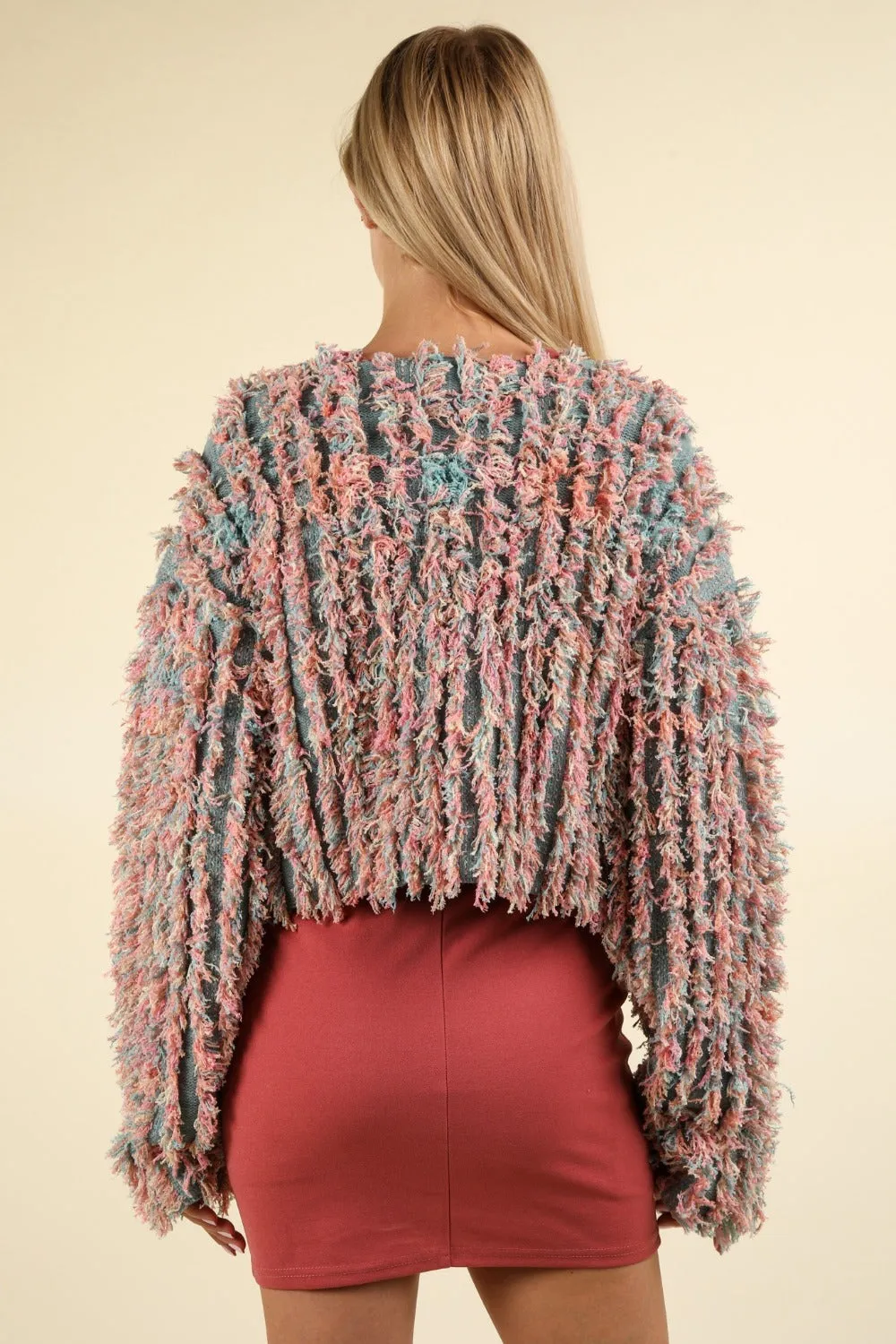 VERY J Shaggy Yarn Knit Zip Up Jacket