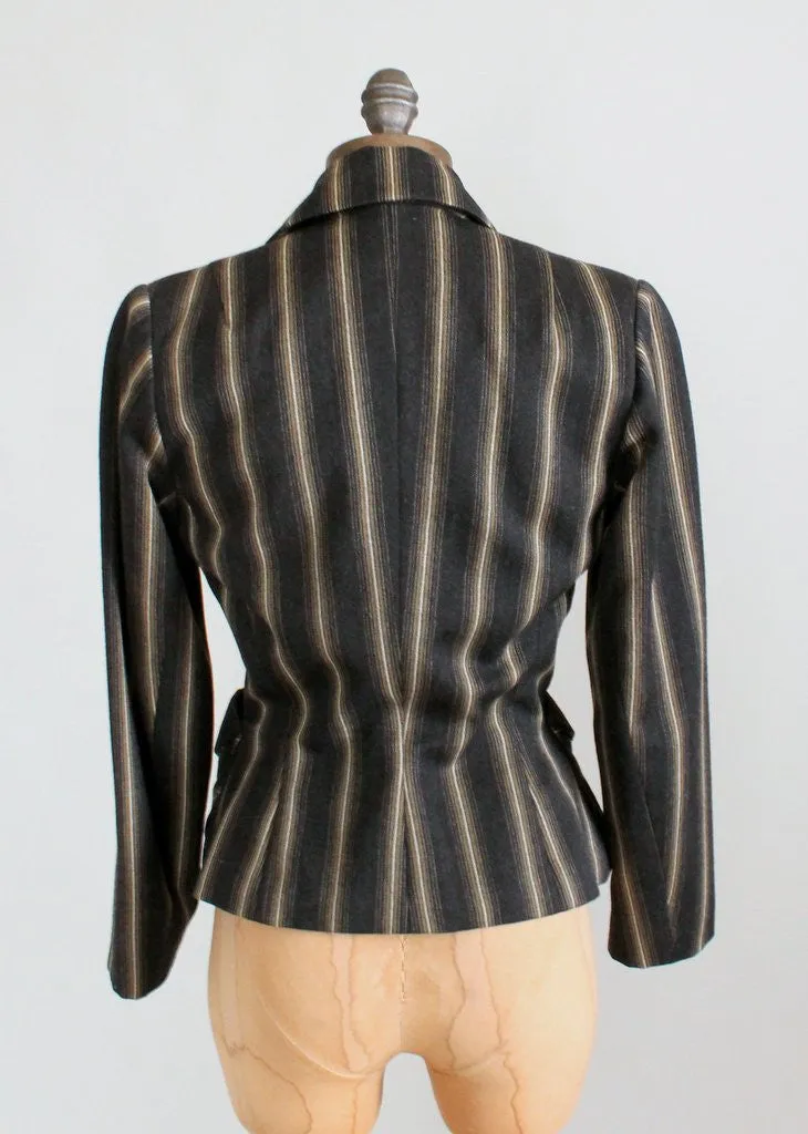 Vintage 1940s Charcoal Grey Striped Nipped Waist Jacket