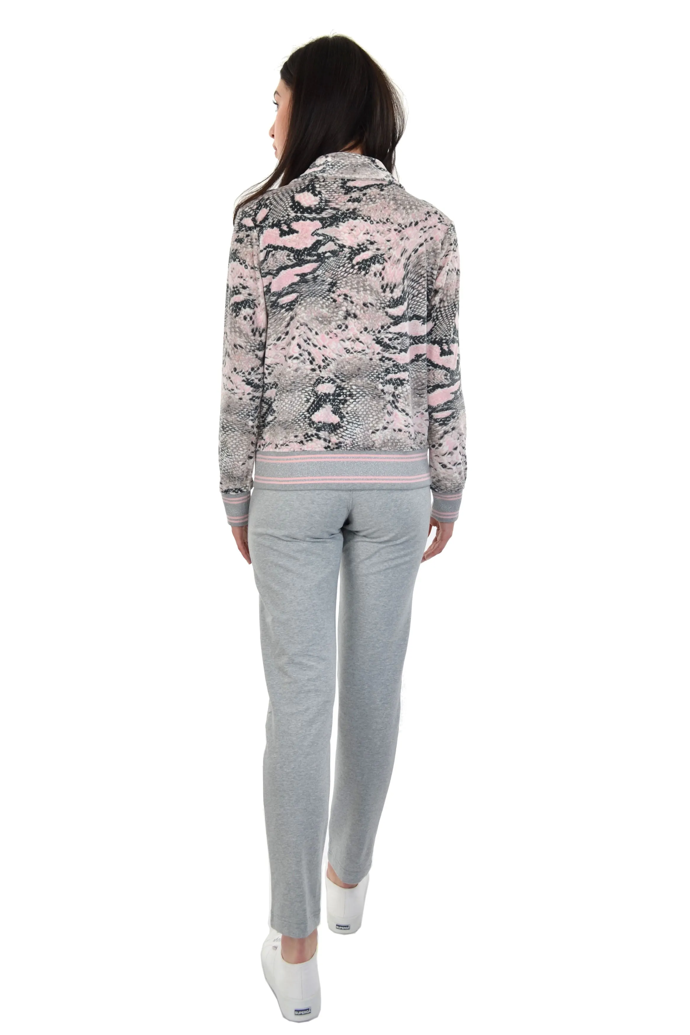 Warm Up Suits Velour Python Print Jacket with French Terry Pant