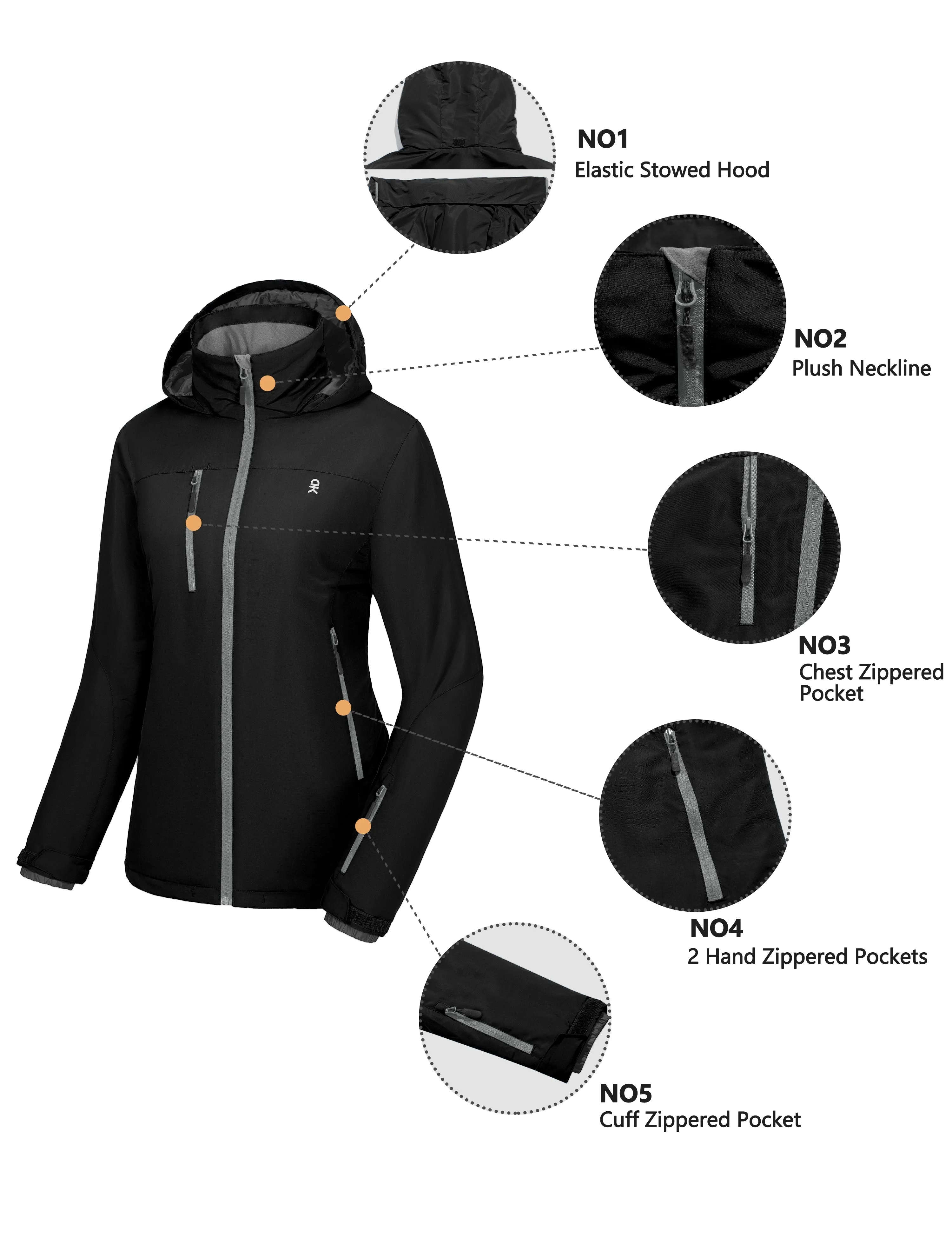 Women's Insulated Windproof Ski Jacket with Hood