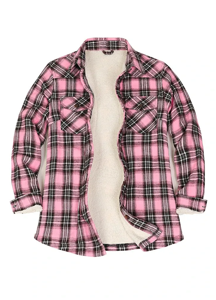 Women's Matching Family Pink Button Dawn Plaid Shirt Jacket