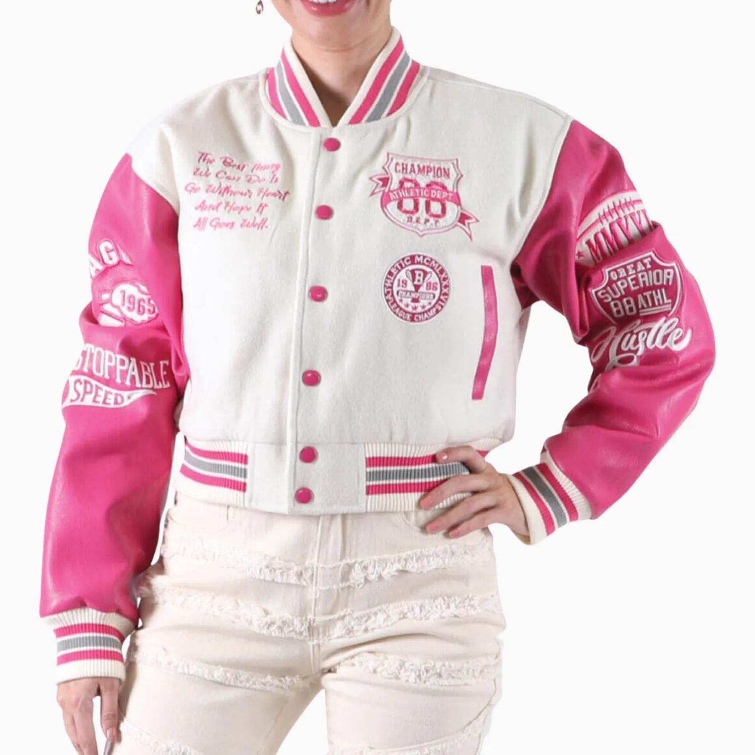 Women's Wool Crop Varsity Jacket With Patches