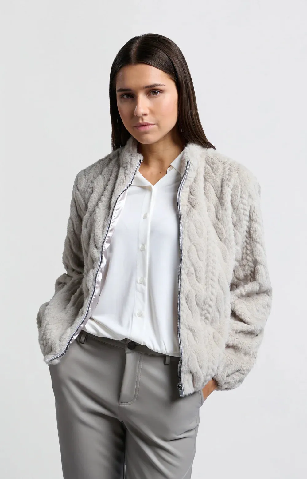 YAYA SHORT SOFT FAUX FUR JACKET MED GREY